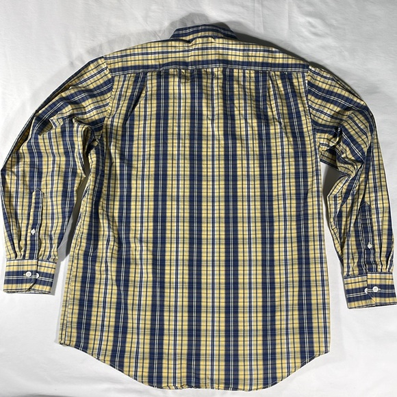 Izod mens yellow blue white tartan plaid long sleeve button down shirt - size M - Picture 3 of 8